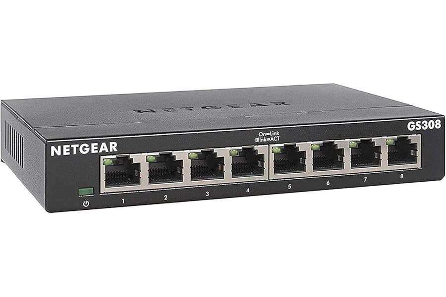 NETGEAR 8 Port Gigabit Network Switch (GS308) - Ethernet Switch - Ethernet Splitter - Plug-and-Play - Silent Operation - Desktop or Wall Mount