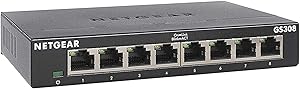 NETGEAR GS308 8-Port Gigabit Ethernet Network Switch, Hub, Internet Splitter, Desktop, Sturdy Metal, Fanless, Plug and Play