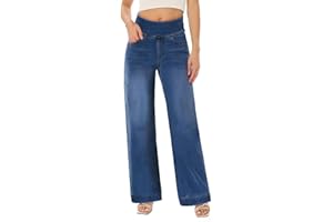 UCOOLYN Vaqueros Elásticos Mujer,Pantalón Vaquero Ancho Tiro Alto Azul Marino Pierna Ancha Holgada Sweatpants Jeans Women Wide Leg