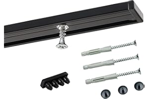 Deco-Raum Gardinenschiene auf Maß Aluminium 1-läufig vorgebohrt Vorhangschiene Deckenbefestigung für Schiebevorhang Vorhang Gardinen mit Befestigungsmaterial schwarz 410 cm geteilt Minimal