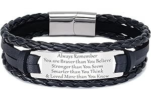 HAYOUWAY Mens Leather Bracelet Gifts for Men Him Dad Boyfriend Son Personalised Engraved Braided Leather Bracelet with Stainless Steel Magnetic Clasp Birthday Christmas Gifts for Men Teenage Boy Gift