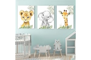 Youihom 3 Laminas Habitación Infantil Niño Niña Poster Animales Colores Selva Safari Girafa Elefante León Cuadros Decoración Pared Regalo Lienzo a3 30 x 40 cm sin Marcos