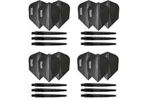 Harrows Darts 4 x Sets of Carbon 360 Dart Stems and Retina Dart Flights - 12 Dart Shafts 12 Darts Flights in Total - Medium & Short, Black & Clear