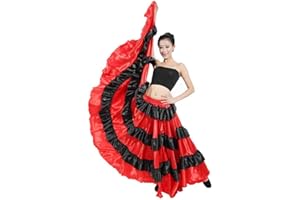 Mcaishen Ladies Dance Skirt Spanish Bullfighting Dance Skirt 90Cm Belly Dance Big Swing Skirt Suitable for Stage Performance Clothing Costumes