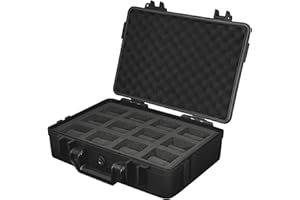 MAESTRORELOJERO MR Maestro Relojero - Wodoodporne i odporne na wstrząsy pudełko do przechowywania zegarków | 12 wyściełanych przegródek | Zawór odciążający barometryczny, czarny, na 12 zegarów, wysokiej jakości PVC