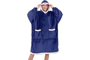 UMIPUBO Bluza z kapturem, oversize, koc do oglądania telewizji, bluza z kapturem, połączenie flauszowego swetra i koca z dużą kieszenią z przodu, dla mężczyzn i kobiet (niebieski)