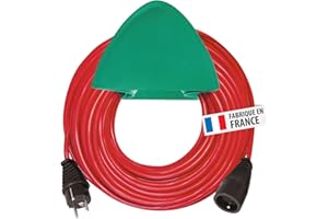 Brennenstuhl Rallonge Rouge 15m de câble, avec Support Mural Vert, Fabrication Française 1167511