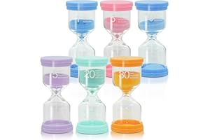 Jomdjmskes 6 Pezzi Clessidra Bambini, 1/5/10/15/20/30 Minuti Sabbia Clessidre Colorato Timer dell'Orologio, Clessidra Colorata per Bambini e Classe,Timer per Spazzolini da Cucina Time Management