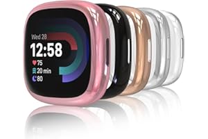 Hianjoo 5-PCS Screen Protectors Compatible with Fitbit Versa 4 / Sense 2 (2022), Slim TPU Plated Full Coverage Screen Bumper Cover Case Replacement for Fitbit Versa 4 / Sense 2