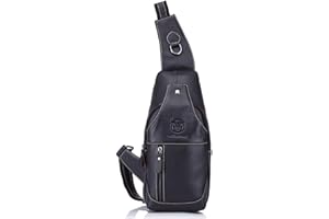 FANDARE Bolso Hombre Mochila de Cuero Autentico Bolsos de Hombro y Pecho, Bolsos Bandolera, Bolsa Resistentes al Agua para Escolare Ciclismo Senderismo Gimnasio Viajes Bolsos Bandolera