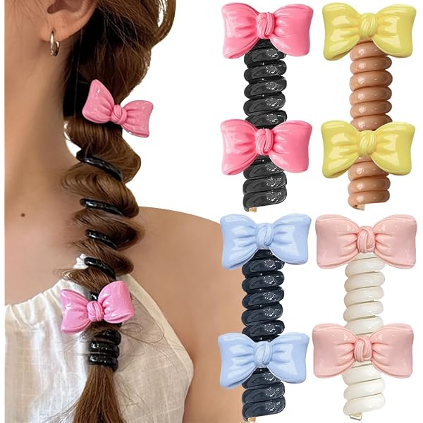 6er Set Spiral-Haargummis Für Mädchen – Bunte Telefondraht-Bänder Mit Blumen-Motiven