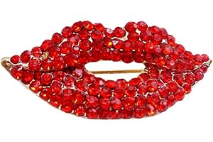 QWUVEDS Gioielli Clip Bocca Rossa Lip Spilla Moda Donna Sexy Pin Strass Spilla Cammello Spilla