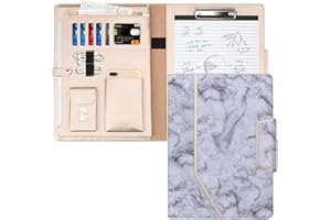 ‎TOPLIVE Toplive Schreibmappe A4 Konferenzmappe PU Leder Ordner Klemmbrett Dokumentenmappe, Kartenfächer, Visitenkartenetui- Perfekt als Konferenzmappe,Marmorierendes Schwarz