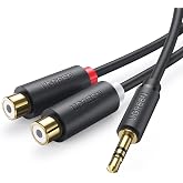 UGREEN 3.5mm Erkek - 2 RCA Dişi Jaklı Stereo Ses Kablosu Y Adapt&ouml;r&uuml; Altın Kaplama Kulaklık Kablosu, 25cm, 10547