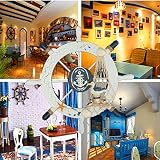 KING DO WAY Deko Holz Dampfer Steuerrad Lenkrad Haus Garten fuer Maritim Deko Wand Dekoration Dunkel Blau - 5
