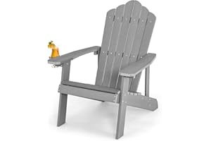 RELAX4LIFE Outdoor Adirondack Chair, Weather Resistant Garden Chair Leisure Armchair with Movable Cup Holder, HIPS Adirondack Lounger Seat for Fire Pit Patio Yard Lawn (Light Grey)