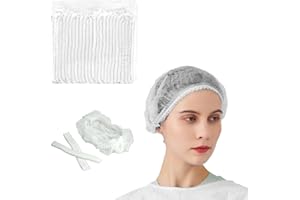 EODKSE Lot de 20 Capuchons Jetables pour Cheveux en Non-Tissé, avec Bande Élastique, Respirants et Résistants, Idéaux pour Une Utilisation Répétée - Couleur Blanche,