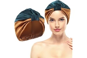 MECOOL Adjustable Double Layer Satin Silk Hair Bonnet for Sleeping with Knot Satin Night Reusable Sleeping Silk Bonnet for Straight & Curly Hairs Bathing Caps for Women | Satin Hair Accessories for Women