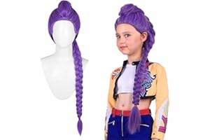 RUNKOYEA Anime Hunters Rum Wig, Purple Hair Extensions Cosplay Hair, Purple Braiding Hairs Demon Cosplay For Kids & Adults, Adjustable Cap, Realistic Halloween Anime Costume Wig
