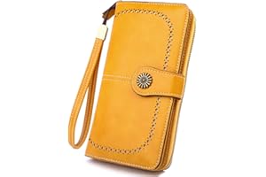 MEEGIRL Leather Purses for Women with Multi Card Slots and Wrist Strap (Yellow)
