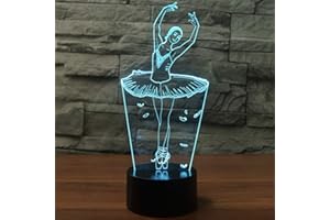 Lampade 3D Illusione Ottica Luce Notturna, EASEHOME Deco Lampada LED da Tavolo Illuminazione Luce di Notte 7 Colori Controllo Tattile Lampada Decorazione da Comodino con Cavo USB, Ballerina