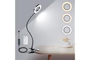 BOADW Lampe de lecture pince à livre, 12W lampe à pince à 24 LED, lampe à pince dimmable Lampe de chevet à LED avec 3 modes de couleur 10 luminosité, col de cygne flexible à 360 ° (le noir)