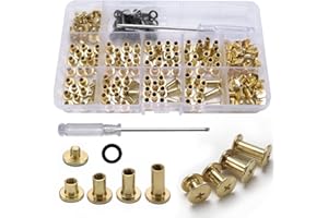 YIXISI 100 Set Chicago Binding Screws Assorted Kit, 4 Sizes Metal Round Cross Head Book Binding Screws & Posts, with Screwdriver, for DIY Leather Decoration Bookbinding, M5 5/8/10/12 mm, Golden