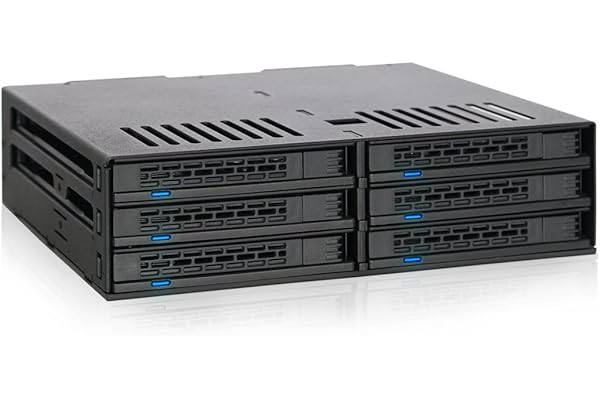Icy Dock Backplane Cage, Rack Mobile, boitier de Rack Hot Swap pour 6 x HDD/SSD 2.5" SATA/SAS dans 1 Baie de 5.25"(Installation du Disque sans Outils) - ExpressCage MB326SP-B