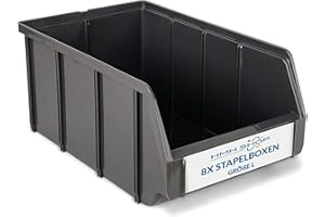 HMH 8 x Stacking Boxes Size L Workshop Garage Cellar Storage Boxes 335 x 209 x 152 mm Anthracite Storage Boxes Small Parts Storage