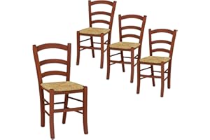 VIRSUS Set 4 Sedie Paesana in Legno con Seduta in Paglia, Misura 44x43x88 cm, Sedia Tradizionale Robusta, per Casa, Cucina, Agriturismo, Ristorante, Made in Italy (Noce Scuro)