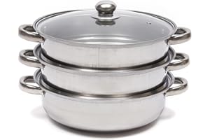 BURUIYOTEN 3Lagiger Dampfgarer Dampfkochtopf mit Glasdeckel Dampfkocher Kochtopf Dampf Mit Topf GemüSedampfer Suppendampfer KüChengeräT Stapelbar Durchmesser Deckel Aus Rostfreiem Glas Heimat Gardampftopf 28Cm