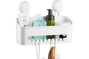 ilikable Vacuum Shower Caddy Suction Cup No-Drilling Removable Waterproof Bathroom Wall Shelf Shower Basket Storage Organizer for Shampoo Conditioner Razors Soap - White