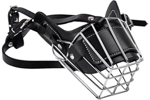 OCSOSO® Maschera regolabile Prime in pelle e gabbia di ferro per cani con museruola, design brillante per cani di taglia media o grande (XXL, nero)