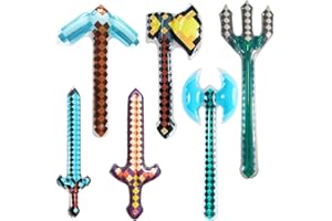 DKLQXCE Inflatable Toys Weapon Sword, 6Pcs Minnecraft Inflatable Toys Inflatable Sword for Kids Mixed Inflatable Swords Inflatable Pixel Craft Swords for Cosplay Birthday Pool Halloween Party Supplies