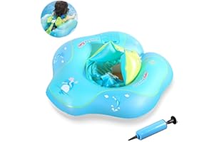 EVERGD Baby Swimming Floats, Pool Baby Float Adjustable Inflatable Dual Inflation Chambers Swimming Ring with Inflatable Waist Protection, Sweet Bells for Newborn Baby Swimming Toy with Manual Pump