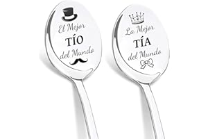 DIKARIYA Regalo Navidad para Tío y Tía, 2 Piezas Cucharas de Café con Grabado, Cuchara de Postre de Acero Inoxidable, Regalos para Tío y Tía Navidad, Regalo Tía Navidad, Original Cumpleaños Tío y Tía