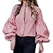Produktbild Bluse Damen Pullover Laterne Ärmel Pullover Frauen Lässige Shirt Lange Ärmel T-Shirt Knopf Plaid Hemd Oberteile Sweatshirt Loose Tops Bluse,ABsoar