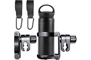 Irtyif 2 Stück Klappbar Getränkehalter Kinderwagen Becherhalter Kinderwagen Flaschenhalter Universal Becherhalter Kaffeehalter mit 2 Kinderwagenhaken, für Getränke, Kaffeetassenhalter（Schwarz）