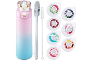 EvikOo 10 PCS Air Borraccia con 7 Air Gusti Pods, Starter Up Set Borracce Senza BPA Bere 650ml Bottiglia Acqua con Cannuccia, 0 zuccheri 0 Calorie for Fitness e attività All'aperto