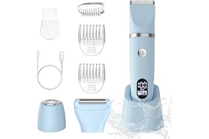 Scttomon Rasoir Electrique Feminin Tondeuse précise pour visage et zones sensibles, Tondeuse à poils corporels pour visage, jambes, aisselles et zone pubienne,étanche, Écran LCD, bleu, 3 in 1