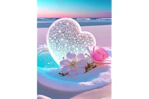 CEOVR Diamond Painting Amour Coeur,5D Diamand Painting Images,Diamant Peinture Pour Adultes Full Drill DIY Cristal Débutant Art Set pour Décoration Murale Maison,30x40 cm Plage et Fleurs