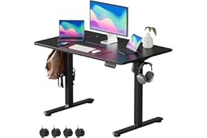 VOSATRON Elektrisch Höhenverstellbarer Schreibtisch 100x60cm Schreibtisch Höhenverstellbar mit Memory-Steuerung und Anti-Kollision Technologie, Rollen, Spleißbrett, Schwarz Rahmen/Schwarz Tischplatte