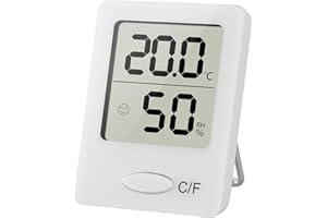 HOINYA Digital Room Thermometer, Indoor Hygrometer Accurate Humidity Meter with Temperature Humidity Sensor and Face Icon Comfort Indicator for Bedroom, Baby Room, Warehouse, Cellar, Car - White