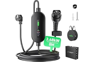EVJUICION Cargador Coche Electrico Tipo 2 16A Negro, Cargador EV Tipo 2 3.68kW Rapida, IP67, IEC 62196-2 (Negro, 8M)