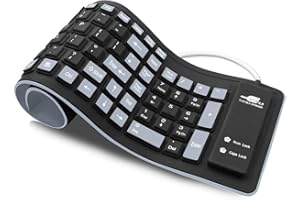 Upgrade UK Layout Flexible Keyboard, CEEBON Waterproof Foldable Portable Soft Silicone Keyboard USB Wired Roll-up Silica Gel Computer PC Desktop Keyboard for Laptop Notebook PC Mac (Black+Grey)