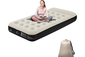 Kitxedas Single Mattress, Inflatable JUST One-click, Single Air Mattress with Built-in Pillow, Air Bed with Built in Pump, Airbed Inflatable Bed Guest Blow up Mattresses, 191x99x22cm