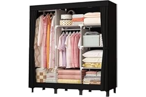 LOEFME Armadio in Tessuto, Armadio Salvaspazio, Armadio Tessuto con 2 Robuste Aste Pensili, Ripostiglio per Camera da Letto, 172 x 130 x 45 cm (nero)