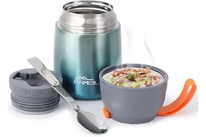 PAMEIL Contenitore Termico per Alimenti Caldi, Thermos Alimenti Caldi di Acciaio Inossidabile 450ml con Un Cucchiaio Pieghevole per Zuppa, Porridge, Riso, Frutta