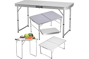 VickyHome Klappbarer Campingtisch 60x45x56 / 26CM Schwerlast-Klappbarer Picknick Bocktisch Schreibtisch mit 2 Höhenverstellbaren, Rechteckigen Leichten Kommerziellen Klapptischen
