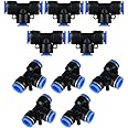 Metalwork Push-to-Connect Tee Fitting, 10mm x 10mm x 10mm OD, Air Hose T Connector Splitter (Pack of 10)